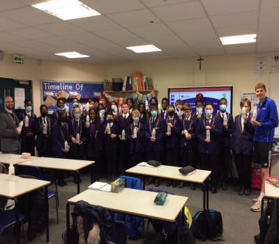Yr 8 students with their reusable water bottles