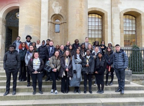Students on the steps of Trinity College Oxford
