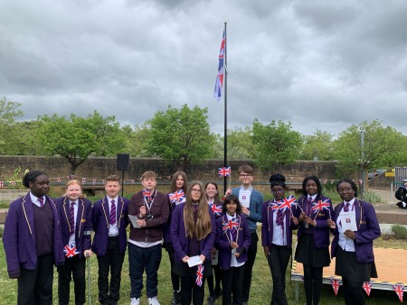 Students at VE Day ceremony